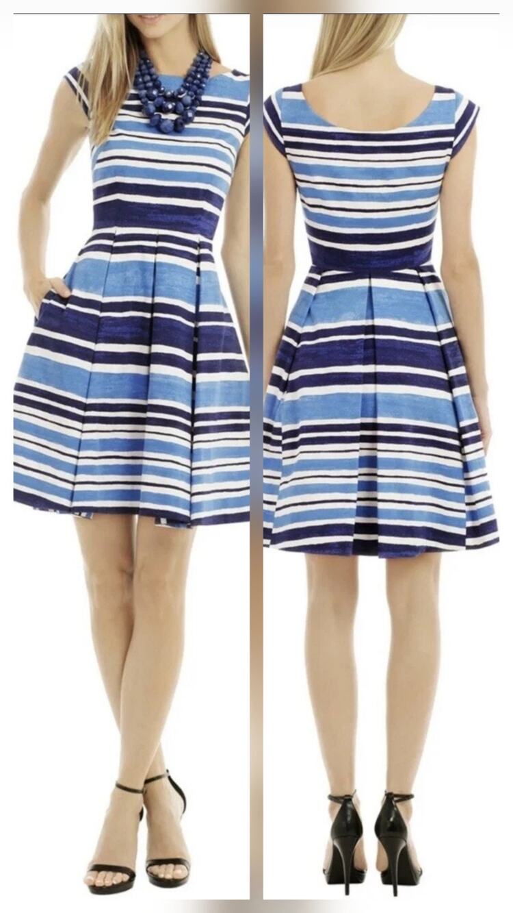Kate Spade New York Mariella Striped Dress Fit and Flare white blue Size 2